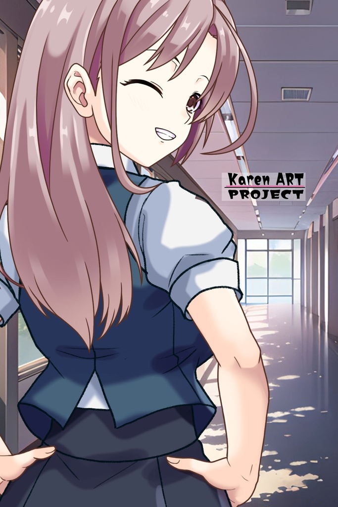 カレンちゃん+白崎イリスの制服【Classroom☆Crisis 03】 斜め前・背面アングル Karen is wearing Iris Shirasaki's School Uniform 【Classroom☆Crisis 03】 Diagonal front angle & Back Angle