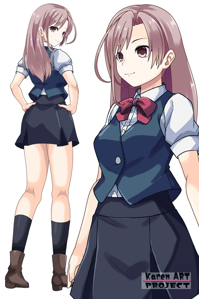 カレンちゃん+白崎イリスの制服【Classroom☆Crisis 03】 斜め前・背面アングル Karen is wearing Iris Shirasaki's School Uniform 【Classroom☆Crisis 03】 Diagonal front angle & Back Angle