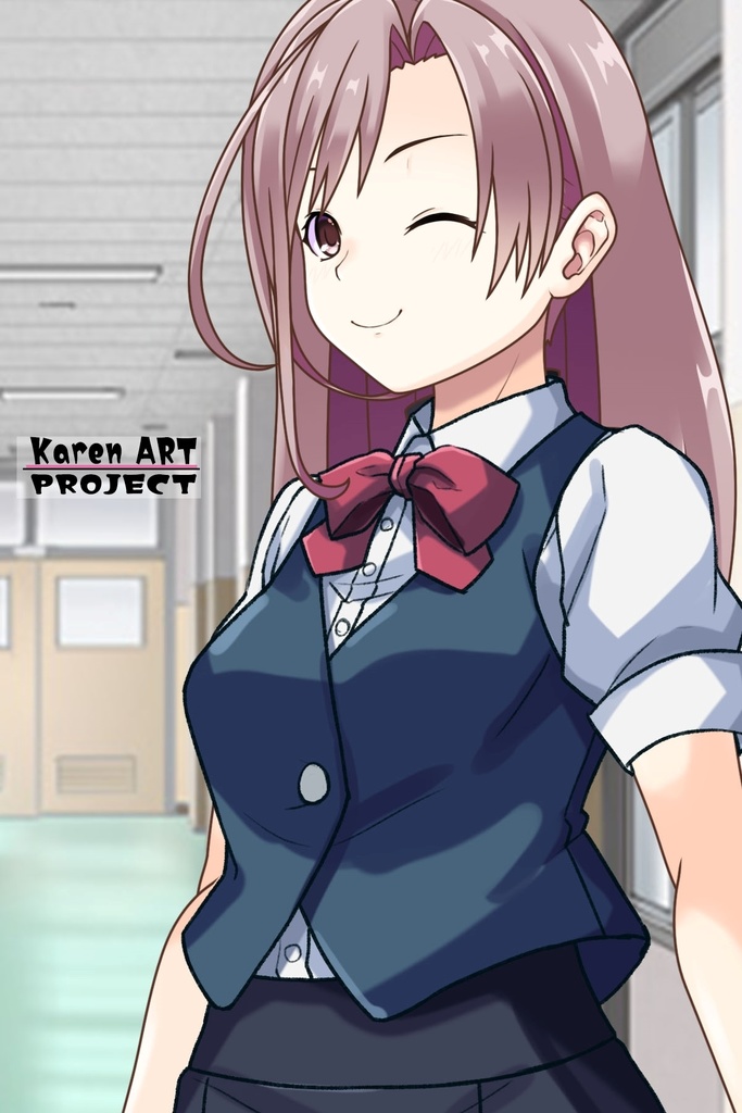 カレンちゃん+白崎イリスの制服【Classroom☆Crisis 03】 斜め前・背面アングル Karen is wearing Iris Shirasaki's School Uniform 【Classroom☆Crisis 03】 Diagonal front angle & Back Angle