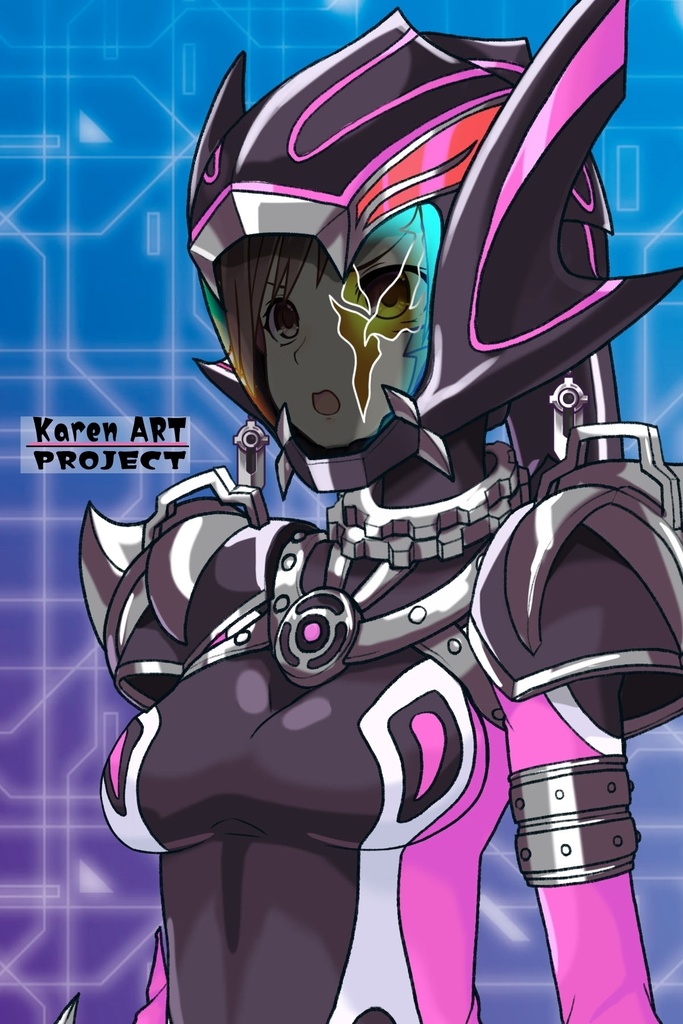 カレンちゃん+サキュバスのバトルスーツ 【特捜戦隊デカレンジャー01】 斜め前アングル Karen is wearing Succubus's battle Suit【Power Rangers Tokusou Sentai Dekaranger 01】Diagonal front angle