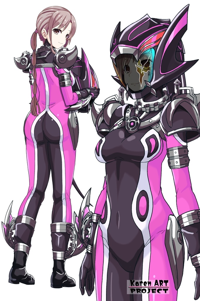 カレンちゃん+サキュバスのバトルスーツ 【特捜戦隊デカレンジャー01】 斜め前アングル Karen is wearing Succubus's battle Suit【Power Rangers Tokusou Sentai Dekaranger 01】Diagonal front angle