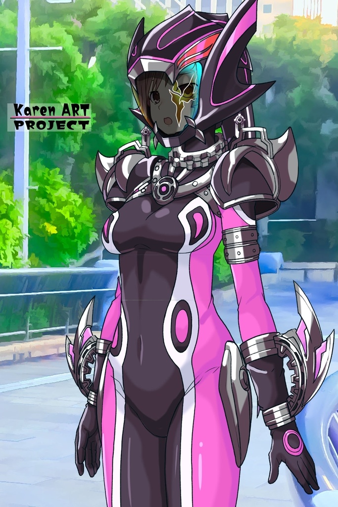 カレンちゃん+サキュバスのバトルスーツ 【特捜戦隊デカレンジャー01】 斜め前アングル Karen is wearing Succubus's battle Suit【Power Rangers Tokusou Sentai Dekaranger 01】Diagonal front angle