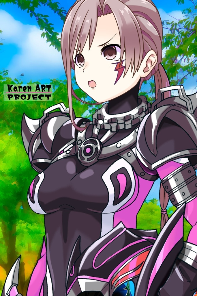 カレンちゃん+サキュバスのバトルスーツ 【特捜戦隊デカレンジャー01】 斜め前アングル Karen is wearing Succubus's battle Suit【Power Rangers Tokusou Sentai Dekaranger 01】Diagonal front angle