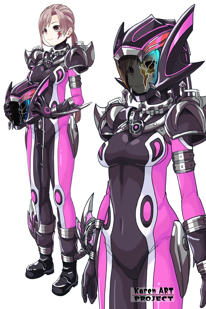 カレンちゃん+サキュバスのバトルスーツ 【特捜戦隊デカレンジャー01】 斜め前アングル Karen is wearing Succubus's battle Suit【Power Rangers Tokusou Sentai Dekaranger 01】Diagonal front angle
