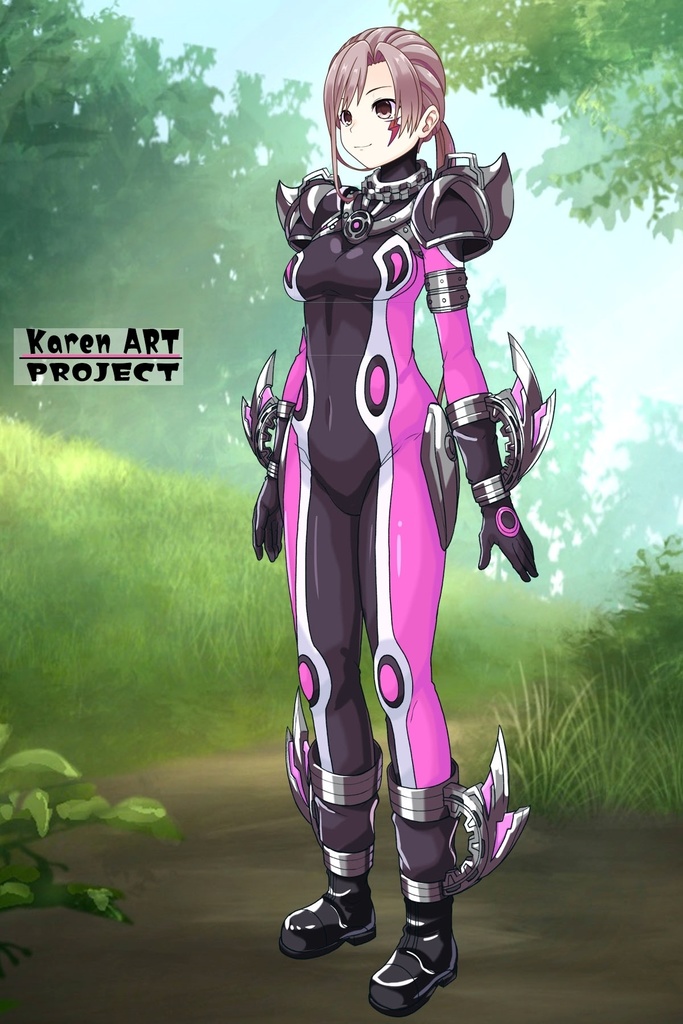 カレンちゃん+サキュバスのバトルスーツ 【特捜戦隊デカレンジャー01】 斜め前アングル Karen is wearing Succubus's battle Suit【Power Rangers Tokusou Sentai Dekaranger 01】Diagonal front angle