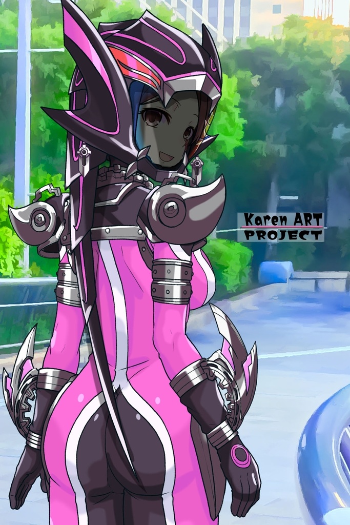 カレンちゃん+サキュバスのバトルスーツ 【特捜戦隊デカレンジャー02】 背面アングル Karen is wearing Succubus's battle Suit【Power Rangers Tokusou Sentai Dekaranger 02】Back Angle