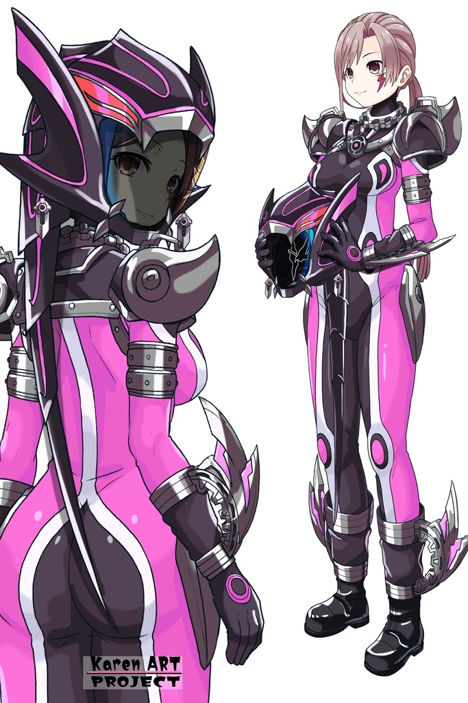 カレンちゃん+サキュバスのバトルスーツ 【特捜戦隊デカレンジャー02】 背面アングル Karen is wearing Succubus's battle Suit【Power Rangers Tokusou Sentai Dekaranger 02】Back Angle