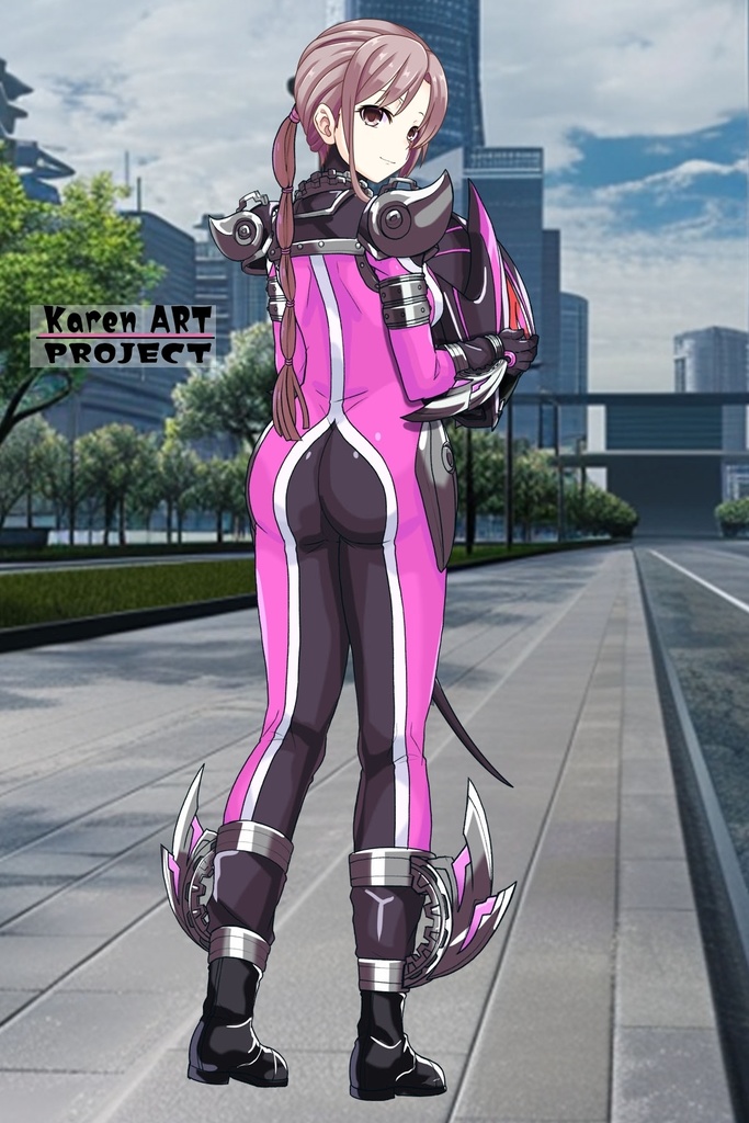 カレンちゃん+サキュバスのバトルスーツ 【特捜戦隊デカレンジャー02】 背面アングル Karen is wearing Succubus's battle Suit【Power Rangers Tokusou Sentai Dekaranger 02】Back Angle