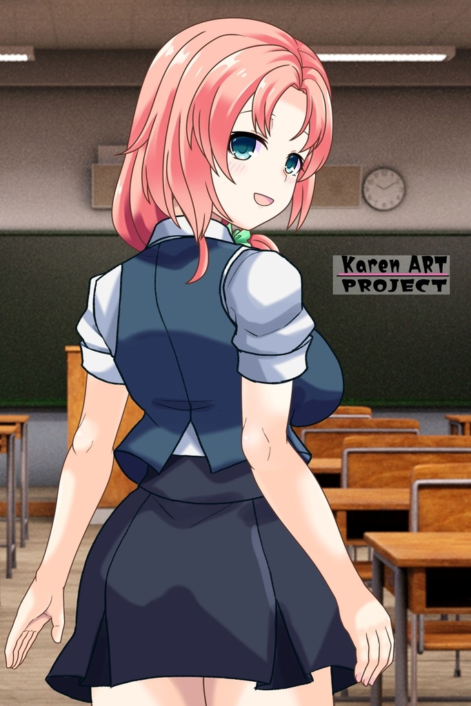 亜美ちゃん+白崎イリスの制服【Classroom☆Crisis 03】 斜め前・背面アングル Ami is wearing Iris Shirasaki's School Uniform 【Classroom☆Crisis 03】 Diagonal front angle & Back Angle