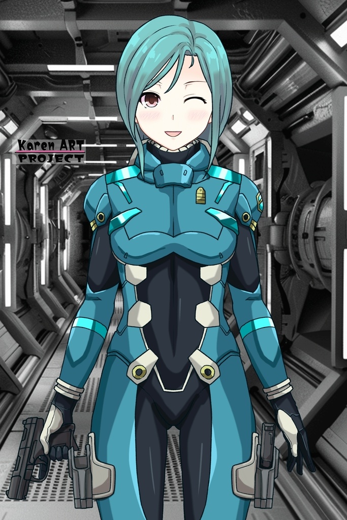 カレンちゃん+エウレカのA.C.I.D.パイロットスーツ(襲撃用)【交響詩篇エウレカセブン04】正面アングル Karen is wearing EUREKA's A.C.I.D. Pilot Suit(For assault)【EUREKA SEVEN HI-EVOLUTION04】Front Angle