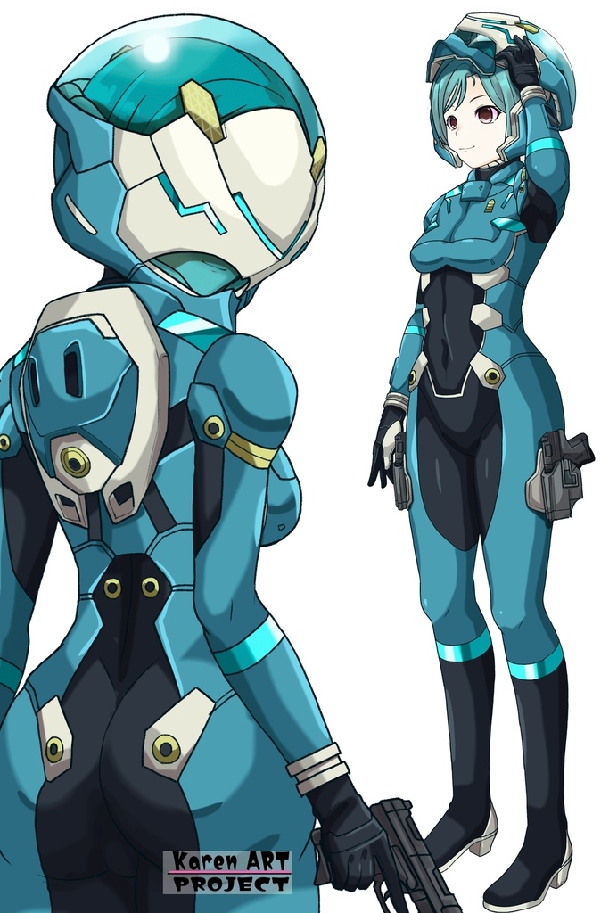 カレンちゃん+エウレカのA.C.I.D.パイロットスーツ(襲撃用)【交響詩篇エウレカセブン06】背面アングル Karen is wearing EUREKA's A.C.I.D. Pilot Suit(For assault)【EUREKA SEVEN HI-EVOLUTION06】Back Angle