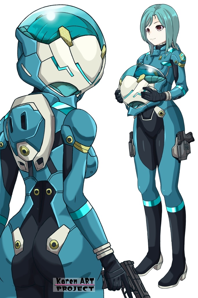 カレンちゃん+エウレカのA.C.I.D.パイロットスーツ(襲撃用)【交響詩篇エウレカセブン06】背面アングル Karen is wearing EUREKA's A.C.I.D. Pilot Suit(For assault)【EUREKA SEVEN HI-EVOLUTION06】Back Angle