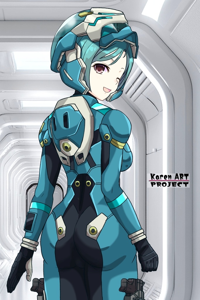 カレンちゃん+エウレカのA.C.I.D.パイロットスーツ(襲撃用)【交響詩篇エウレカセブン06】背面アングル Karen is wearing EUREKA's A.C.I.D. Pilot Suit(For assault)【EUREKA SEVEN HI-EVOLUTION06】Back Angle