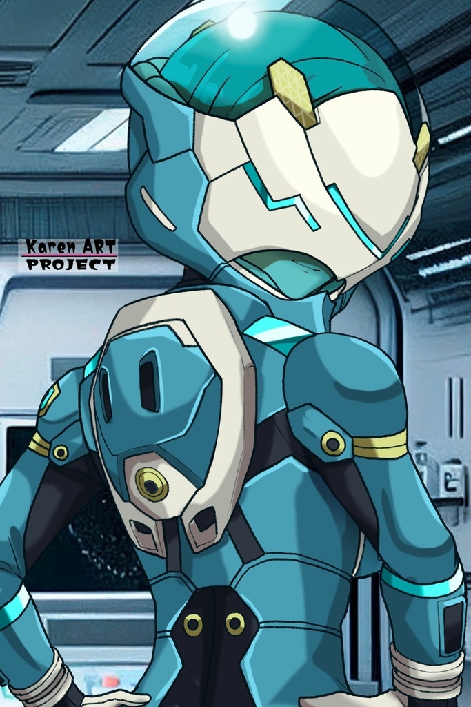 カレンちゃん+エウレカのA.C.I.D.パイロットスーツ(襲撃用)【交響詩篇エウレカセブン06】背面アングル Karen is wearing EUREKA's A.C.I.D. Pilot Suit(For assault)【EUREKA SEVEN HI-EVOLUTION06】Back Angle