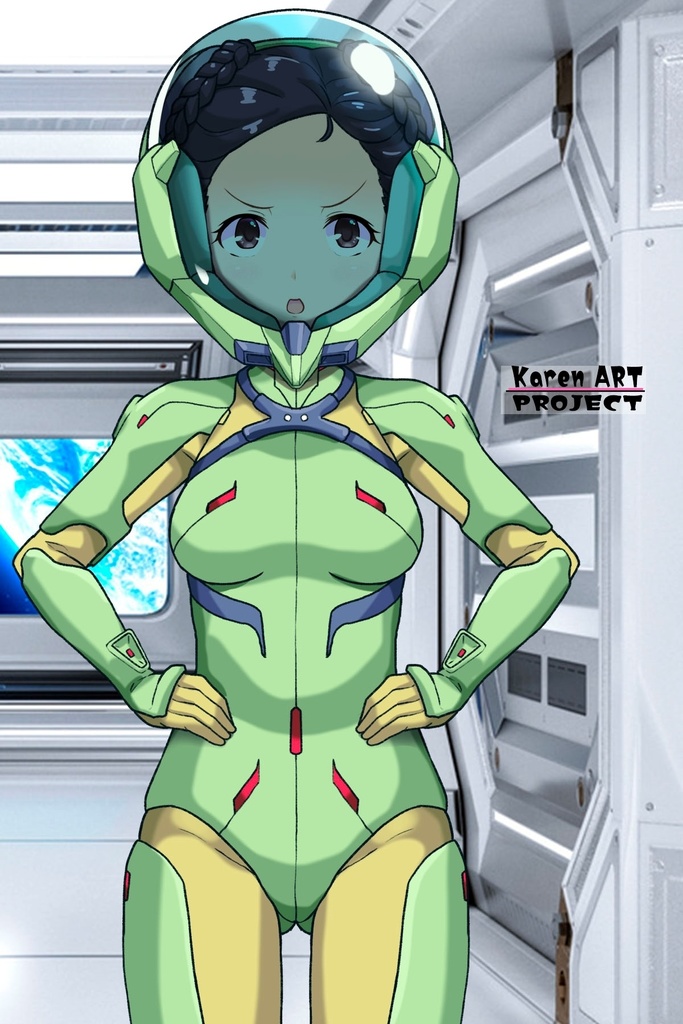 ゆりちゃん+スーパー6のラ・ラ・ランドのA.C.I.D.パイロットスーツ(ラブレス搭乗用)【交響詩篇エウレカセブン02】正面アングル Yuri is wearing a member of Super6,La La Land's A.C.I.D. Pilot Suit【EUREKA SEVEN HI-EVOLUTION02】Front Angle