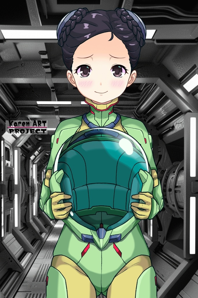 ゆりちゃん+スーパー6のラ・ラ・ランドのA.C.I.D.パイロットスーツ(ラブレス搭乗用)【交響詩篇エウレカセブン02】正面アングル Yuri is wearing a member of Super6,La La Land's A.C.I.D. Pilot Suit【EUREKA SEVEN HI-EVOLUTION02】Front Angle