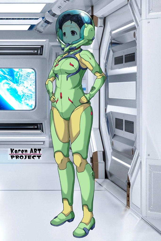 ゆりちゃん+スーパー6のラ・ラ・ランドのA.C.I.D.パイロットスーツ(ラブレス搭乗用)【交響詩篇エウレカセブン03】斜め前アングル Yuri is wearing a member of Super6,La La Land's Pilot Suit【EUREKA SEVEN HI-EVOLUTION】Diagonal front angle