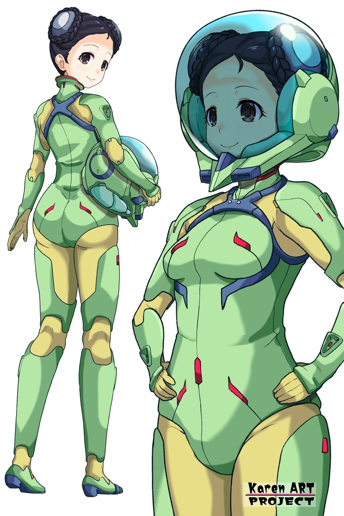 ゆりちゃん+スーパー6のラ・ラ・ランドのA.C.I.D.パイロットスーツ(ラブレス搭乗用)【交響詩篇エウレカセブン03】斜め前アングル Yuri is wearing a member of Super6,La La Land's Pilot Suit【EUREKA SEVEN HI-EVOLUTION】Diagonal front angle