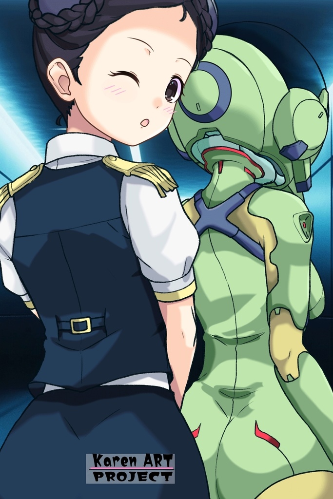 ゆりちゃん+スーパー6のラ・ラ・ランドのA.C.I.D.パイロットスーツ(ラブレス搭乗用)【交響詩篇エウレカセブン04】背面アングル Yuri is wearing a member of Super6,La La Land's A.C.I.D. Pilot Suit【EUREKA SEVEN HI-EVOLUTION04】Back Angle