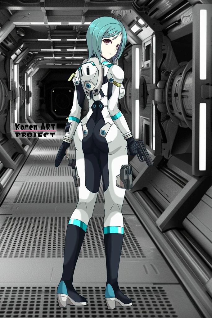 カレンちゃん+エウレカのA.C.I.D.パイロットスーツ(Normal)【交響詩篇エウレカセブン09】背面アングル Karen is wearing EUREKA's A.C.I.D. Pilot Suit(Normal)【EUREKA SEVEN HI-EVOLUTION09】Back Angle