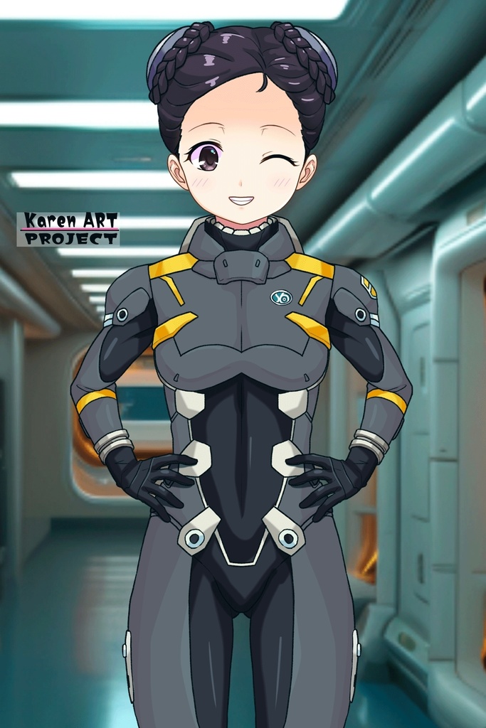 ゆりちゃん+スーパー6のラ・ラ・ランドのパイロットスーツ(ウルスラグナ搭乗用)【交響詩篇エウレカセブン05】正面アングル Yuri is wearing a member of Super6,La La Land's Pilot Suit(For Ursulagna Boarding)【EUREKA SEVEN HI-EVOLUTION05】Front Angle