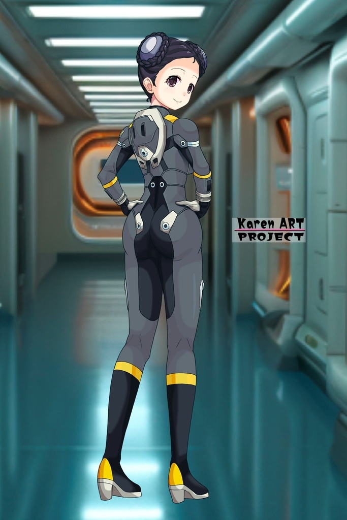 ゆりちゃん+スーパー6のラ・ラ・ランドのパイロットスーツ(ウルスラグナ搭乗用)【交響詩篇エウレカセブン07】背面アングル Yuri is wearing a member of Super6,La La Land's Pilot Suit(For Ursulagna Boarding)【EUREKA SEVEN HI-EVOLUTION07】Back Angle