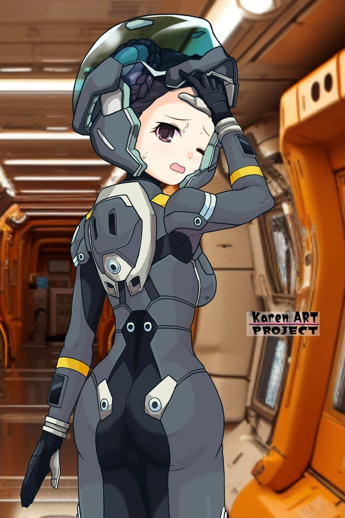 ゆりちゃん+スーパー6のラ・ラ・ランドのパイロットスーツ(ウルスラグナ搭乗用)【交響詩篇エウレカセブン07】背面アングル Yuri is wearing a member of Super6,La La Land's Pilot Suit(For Ursulagna Boarding)【EUREKA SEVEN HI-EVOLUTION07】Back Angle