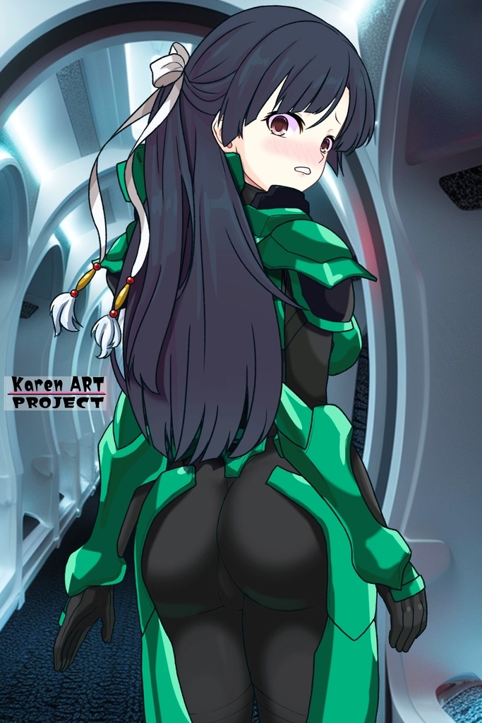 カレンちゃん+流木野サキのパイロットスーツ【革命機ヴァルヴレイブ03】背面アングル Karen is wearing Saki Rukino's Pilot Suit【Revolutionary Machine Valvrave03】Back Angle
