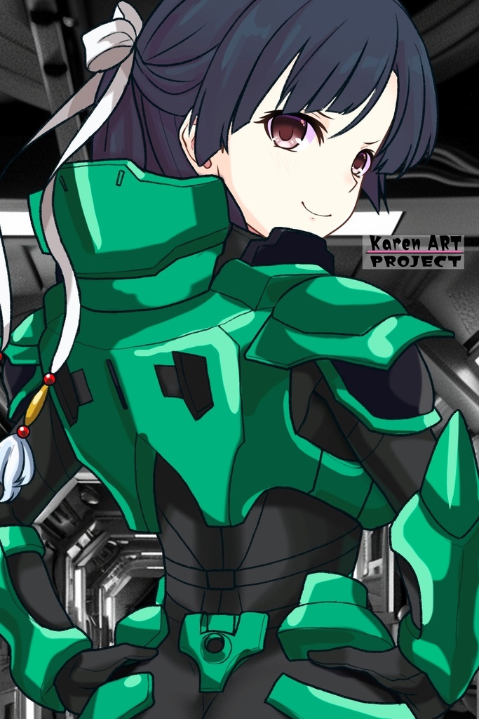 カレンちゃん+流木野サキのパイロットスーツ【革命機ヴァルヴレイブ03】背面アングル Karen is wearing Saki Rukino's Pilot Suit【Revolutionary Machine Valvrave03】Back Angle