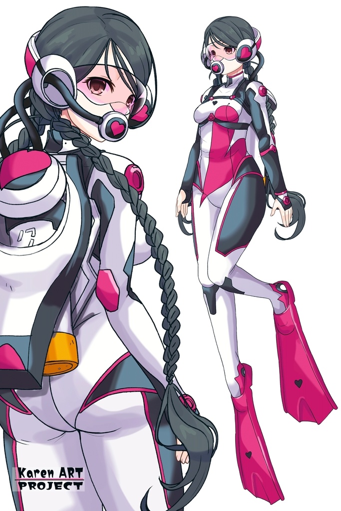 カレンちゃん+大木双葉のダイビング器材【あまんちゅ!03】背面アングル Karen is wearing Ooki Futaba's Diving Equipment【Amanchu!03】Back Angle