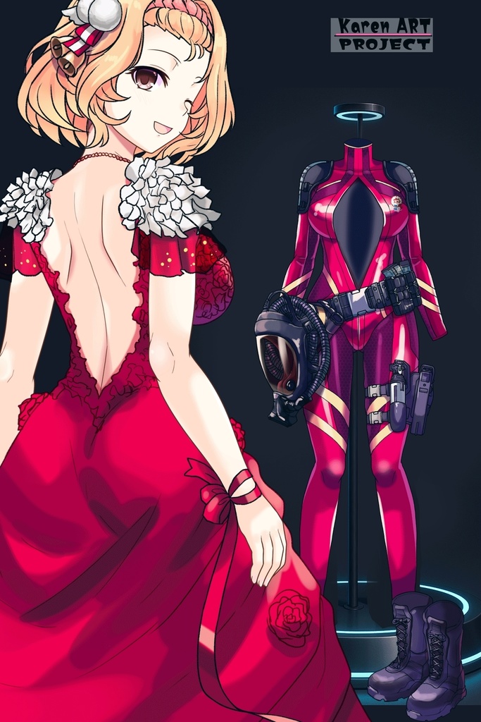 カレンちゃん+ナフテス・パルムラの戦闘装備【ラストエスケイプ03】背面アングル Karen is wearing Naftes Palmyra's Combat uniform【Last Escape03】Back Angle