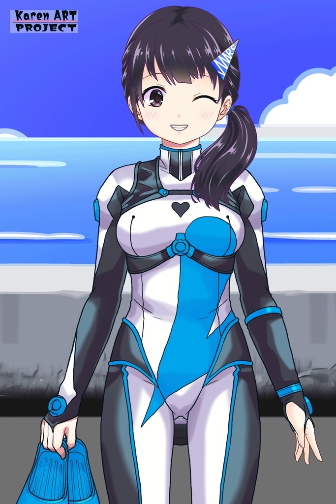 ゆりちゃん+大木双葉のダイビング器材(Yuri Original Color)【あまんちゅ!01】正面アングル Yuri is wearing Ooki Futaba's Diving Equipment(Yuri Original Color)【Amanchu!01】Front Angle