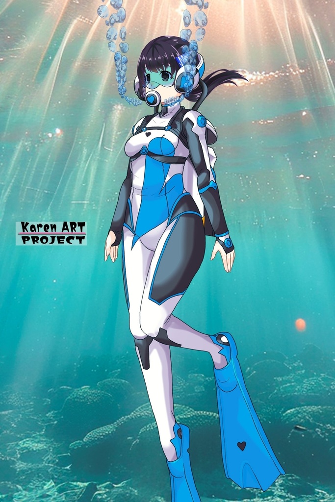 ゆりちゃん+大木双葉のダイビング器材(Yuri Original Color)【あまんちゅ!02】斜め前アングル Yuri is wearing Ooki Futaba's Diving Equipment(Yuri Original Color)【Amanchu!02】Diagonal front angle