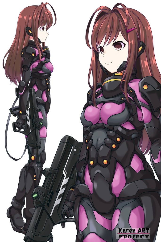 カレンちゃん+ユミナの強化服(後期版)【リビルドワールド04】斜め前アングル Karen is wearing Yumina's Power Suit(Late Version)【Rebuild World04】Diagonal front angle