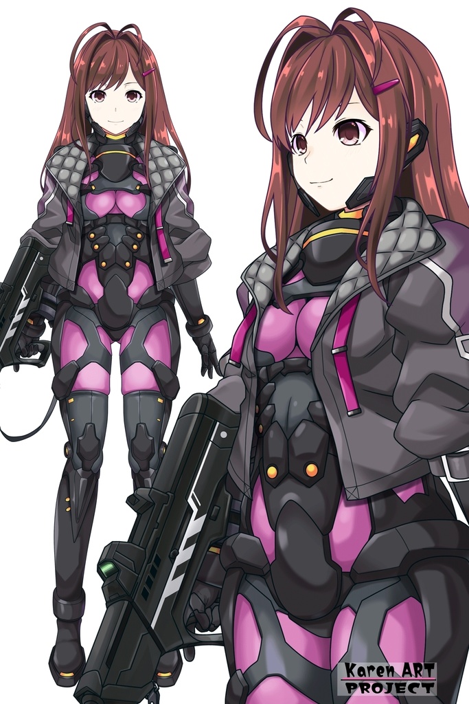 カレンちゃん+ユミナの強化服(後期版)【リビルドワールド04】斜め前アングル Karen is wearing Yumina's Power Suit(Late Version)【Rebuild World04】Diagonal front angle