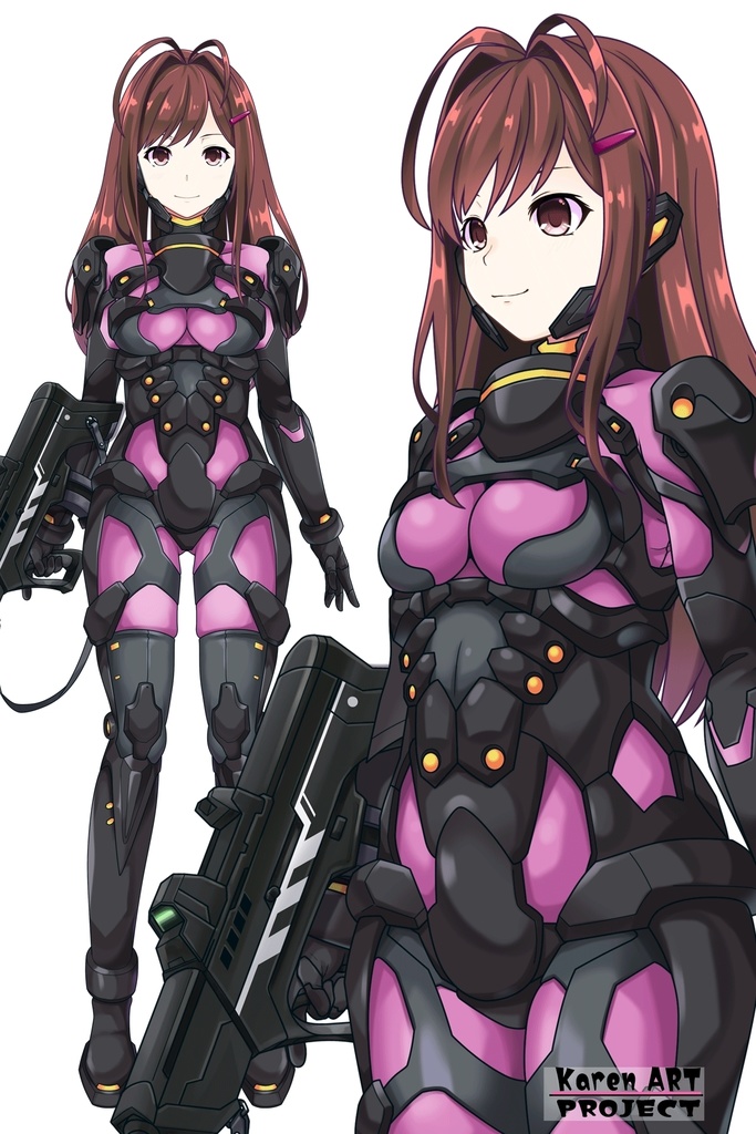 カレンちゃん+ユミナの強化服(後期版)【リビルドワールド04】斜め前アングル Karen is wearing Yumina's Power Suit(Late Version)【Rebuild World04】Diagonal front angle