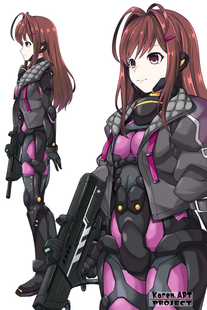 カレンちゃん+ユミナの強化服(後期版)【リビルドワールド04】斜め前アングル Karen is wearing Yumina's Power Suit(Late Version)【Rebuild World04】Diagonal front angle