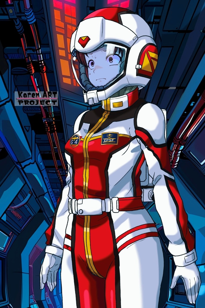 カレンちゃん+クリスティーナ・マッケンジーのノーマルスーツ【機動戦士ガンダムポケットの中の戦争08】斜め前アングル Karen is wearing Christina Mackenzie's Normal Suit【Mobile Suit Gundam 0080: War in the Pocket08】Diagonal front angle