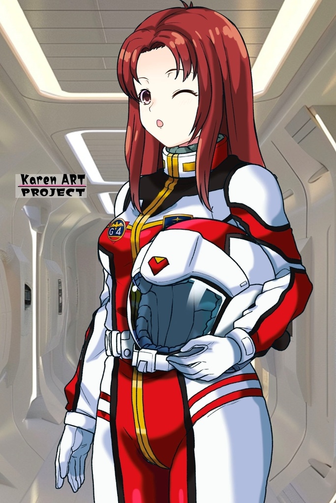 カレンちゃん+クリスティーナ・マッケンジーのノーマルスーツ【機動戦士ガンダムポケットの中の戦争08】斜め前アングル Karen is wearing Christina Mackenzie's Normal Suit【Mobile Suit Gundam 0080: War in the Pocket08】Diagonal front angle