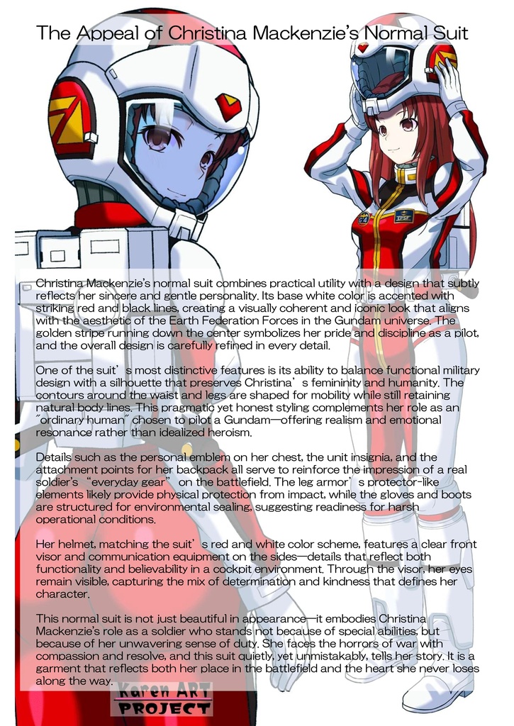 カレンちゃん+クリスティーナ・マッケンジーのノーマルスーツ【機動戦士ガンダムポケットの中の戦争08】斜め前アングル Karen is wearing Christina Mackenzie's Normal Suit【Mobile Suit Gundam 0080: War in the Pocket08】Diagonal front angle