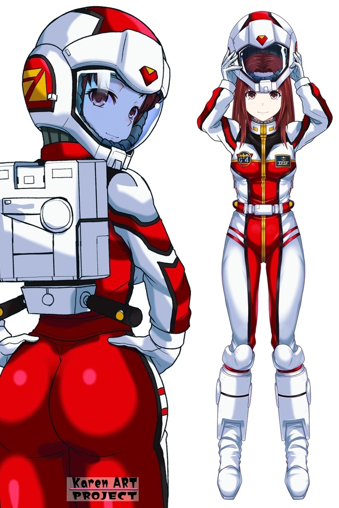 カレンちゃん+クリスティーナ・マッケンジーのノーマルスーツ【機動戦士ガンダムポケットの中の戦争08】斜め前アングル Karen is wearing Christina Mackenzie's Normal Suit【Mobile Suit Gundam 0080: War in the Pocket08】Diagonal front angle