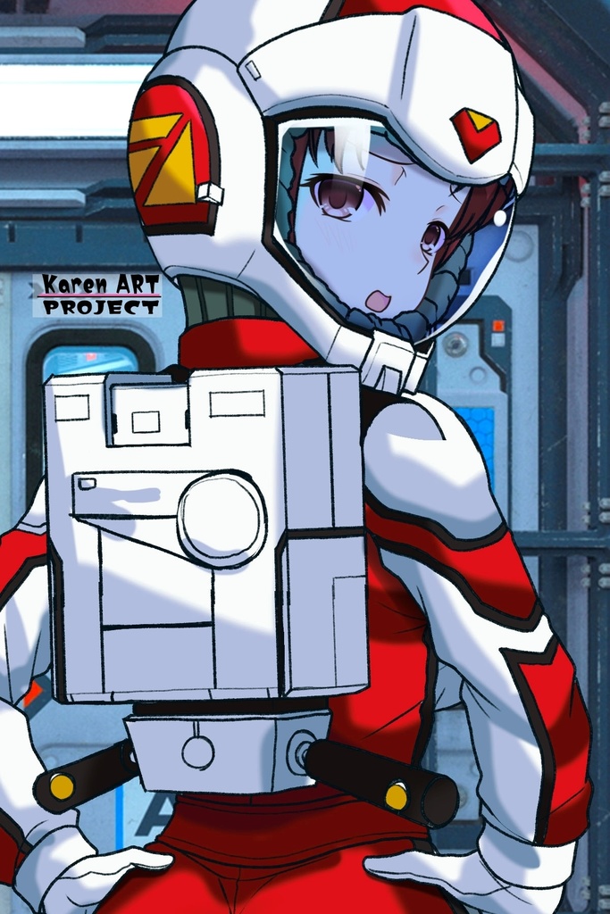 カレンちゃん+クリスティーナ・マッケンジーのノーマルスーツ【機動戦士ガンダムポケットの中の戦争08】斜め前アングル Karen is wearing Christina Mackenzie's Normal Suit【Mobile Suit Gundam 0080: War in the Pocket08】Diagonal front angle