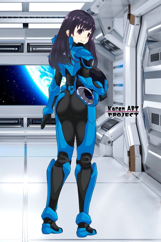 ゆりちゃん+流木野サキのパイロットスーツ(Yuri Original Color)【革命機ヴァルヴレイブ03】背面アングル Yuri is wearing Saki Rukino's Pilot Suit(Yuri Original Color)【Revolutionary Machine Valvrave03】Back Angle