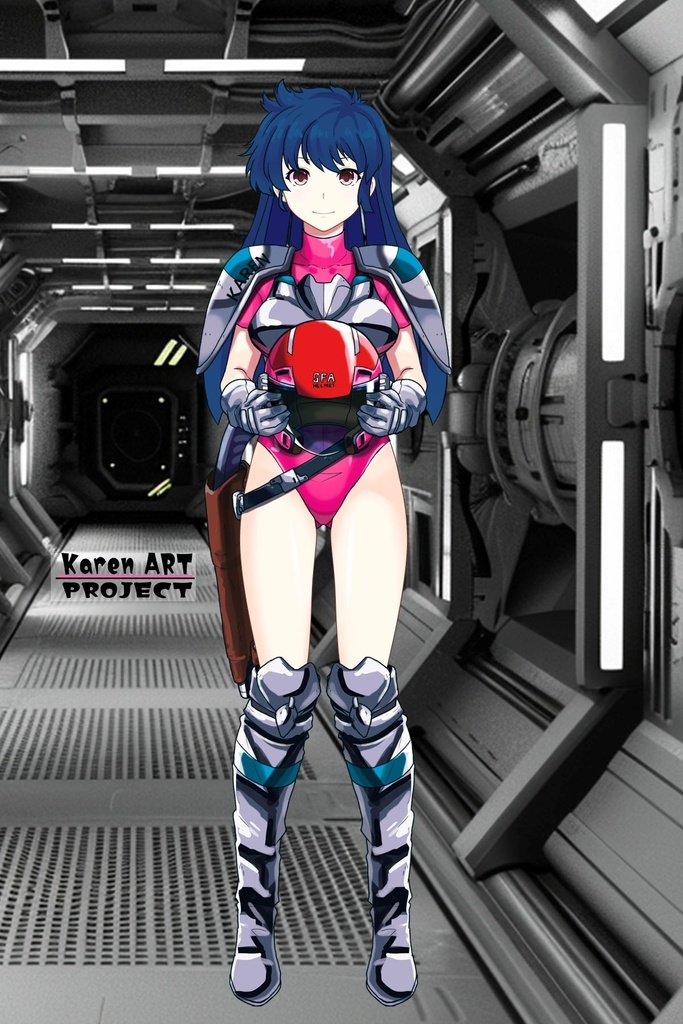 カレンちゃん+天現寺ひろみのパイロットスーツ 【バーニングフォース01】正面アングル Karen is wearing Hiromi Tenzenji's Pilot Suit【BURNING FORCE01】Front Angle