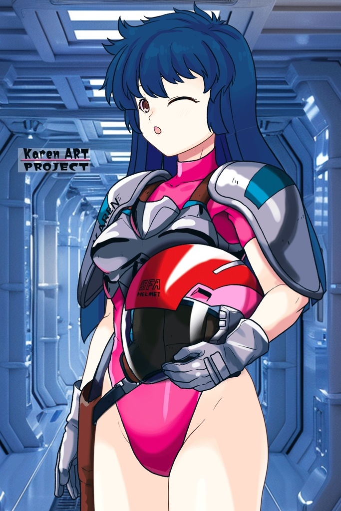 カレンちゃん+天現寺ひろみのパイロットスーツ【バーニングフォース02】斜め前アングル Karen is wearing Hiromi Tenzenji's Pilot Suit【BURNING FORCE02】Diagonal front angle