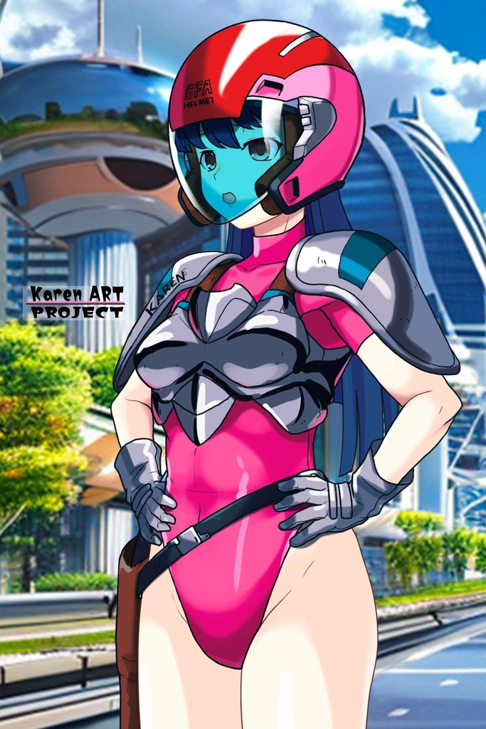 カレンちゃん+天現寺ひろみのパイロットスーツ【バーニングフォース02】斜め前アングル Karen is wearing Hiromi Tenzenji's Pilot Suit【BURNING FORCE02】Diagonal front angle