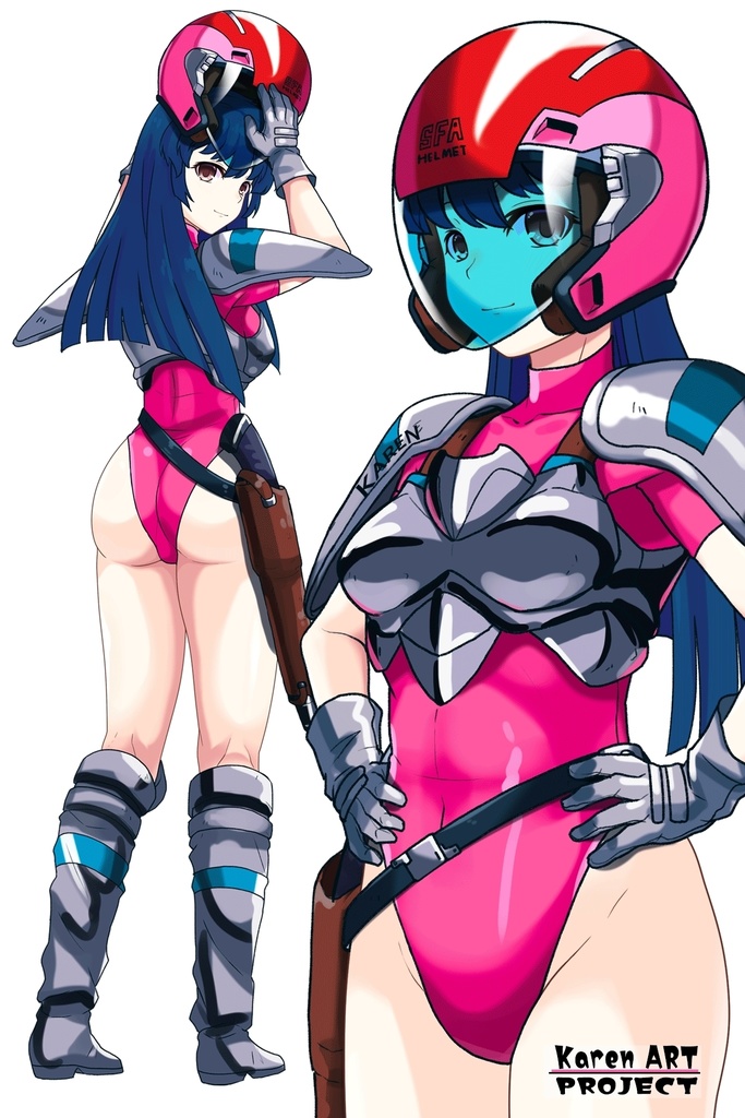 カレンちゃん+天現寺ひろみのパイロットスーツ【バーニングフォース02】斜め前アングル Karen is wearing Hiromi Tenzenji's Pilot Suit【BURNING FORCE02】Diagonal front angle