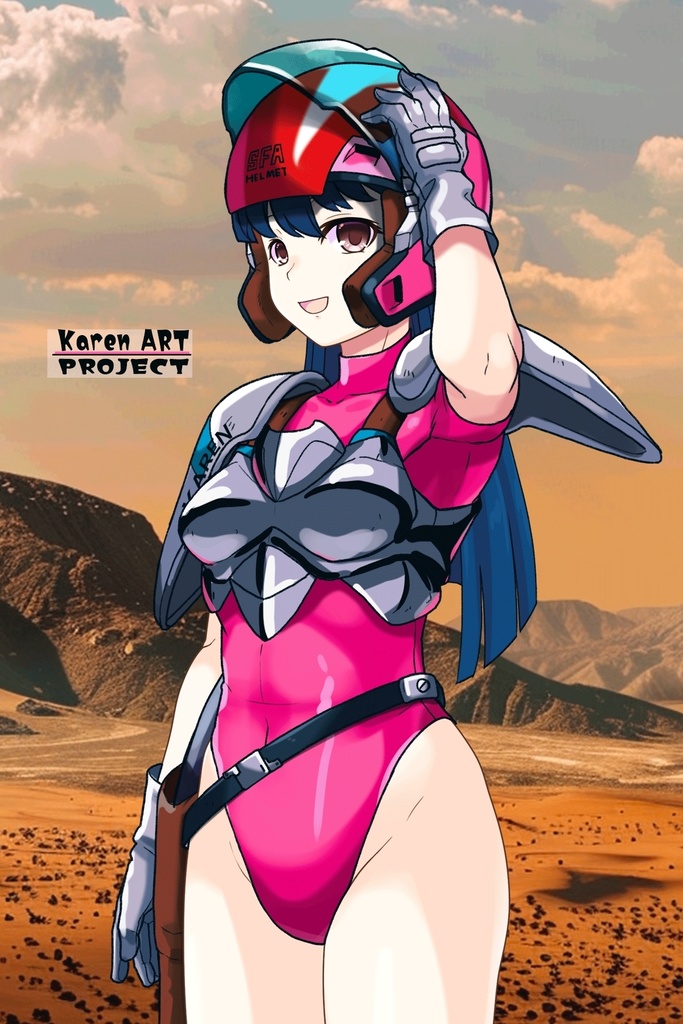 カレンちゃん+天現寺ひろみのパイロットスーツ【バーニングフォース02】斜め前アングル Karen is wearing Hiromi Tenzenji's Pilot Suit【BURNING FORCE02】Diagonal front angle