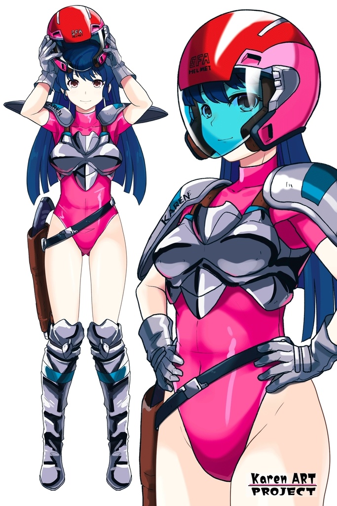 カレンちゃん+天現寺ひろみのパイロットスーツ【バーニングフォース02】斜め前アングル Karen is wearing Hiromi Tenzenji's Pilot Suit【BURNING FORCE02】Diagonal front angle
