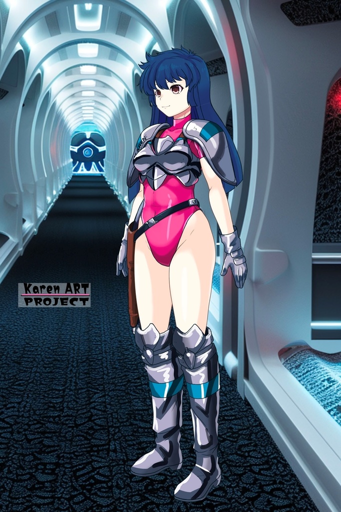 カレンちゃん+天現寺ひろみのパイロットスーツ【バーニングフォース02】斜め前アングル Karen is wearing Hiromi Tenzenji's Pilot Suit【BURNING FORCE02】Diagonal front angle